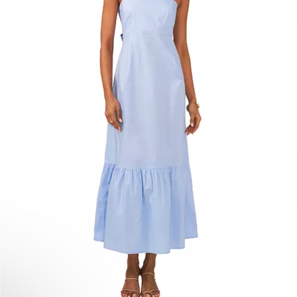 Blue Ruffle Tied Summer Midi Dress